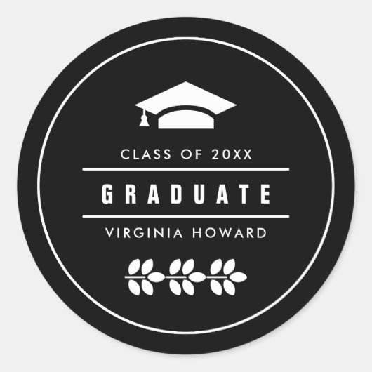 Black | Wit Afstuderen Ronde Sticker (Voorkant)