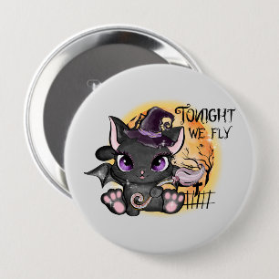Black Witch Cat Halloween Cat Ronde Button 4,0 Cm