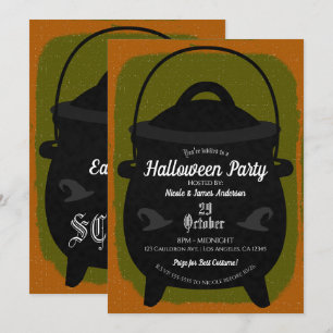 Black Witch Cauldron Oranje Green Halloween Party Kaart