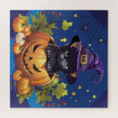 Black Witch Kitten Pompoen Vierkante Puzzel 676 st (Horizontaal)