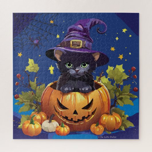 Black Witch Kitten Pompoen Vierkante Puzzel 676 st (Verticaal)