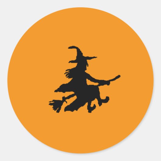 Black witch on Orange Ronde Sticker (Voorkant)