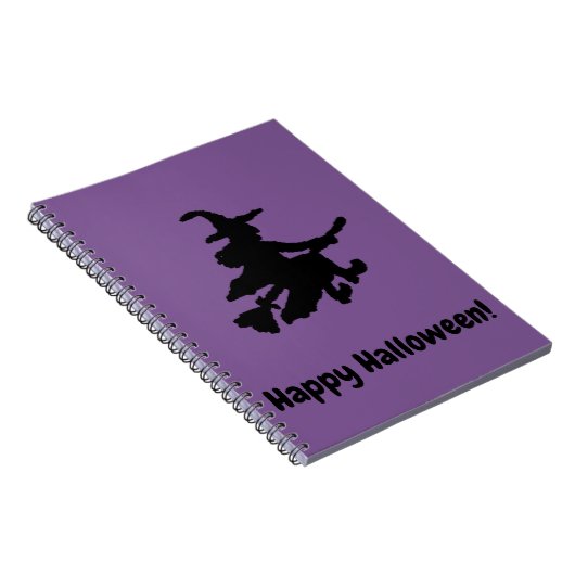 Black Witch on Purple - Happy Halloween  Notitieboek (Rechterzijde)