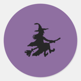 Black witch on purple  ronde sticker