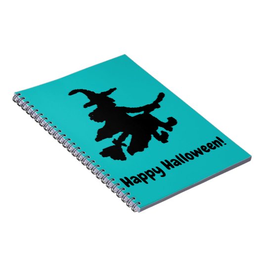 Black Witch on Teal - Happy Halloween  Notitieboek (Rechterzijde)