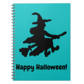 Black Witch on Teal - Happy Halloween  Notitieboek (Voorkant)
