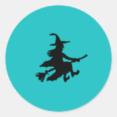 Black witch on Teal Ronde Sticker (Voorkant)