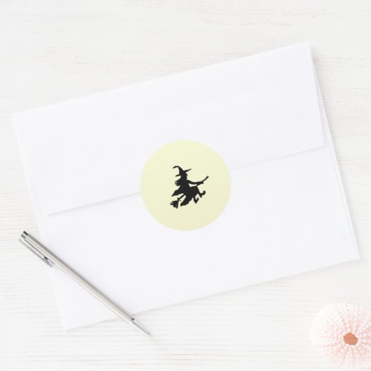 Black witch on Yellow Ronde Sticker (Envelop)