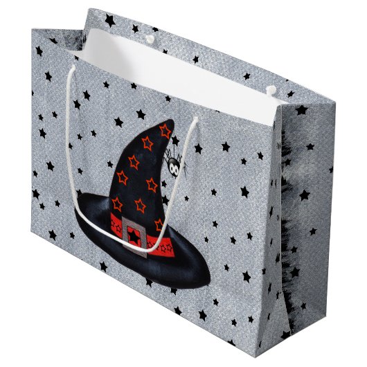 Black Witch Pet Stars Cute Spider Halloween Large Cadeautasje (Voorkant Gekanteld)