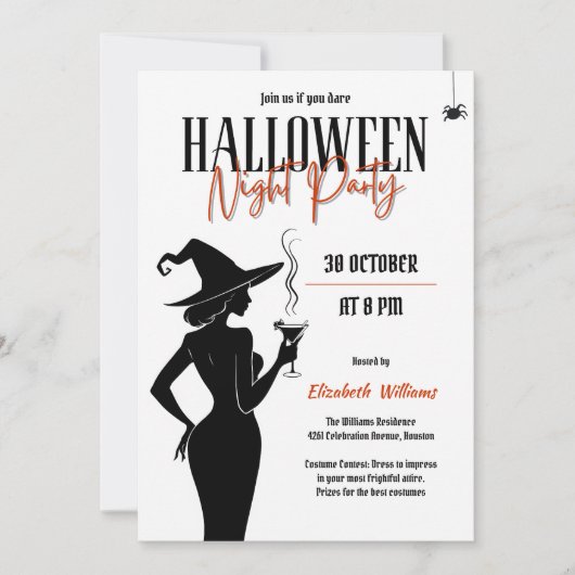 Black Witch Silhouette Halloween Night Party Kaart (Voorkant)