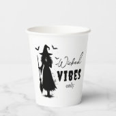 Black Witch Silhouette - "Wicked Vibes Only" - Papieren Bekers (Achterkant)