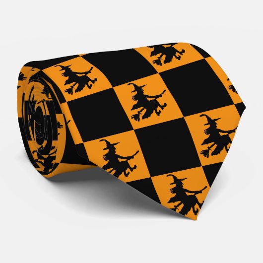 Black Witches Black & Orange Checkered Stropdas (Opgerold)