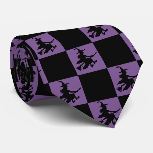 Black Witches Black & Purple Checkered Stropdas (Opgerold)