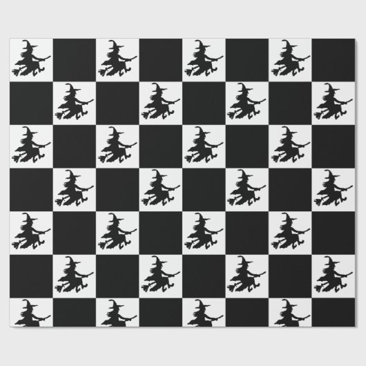 Black Witches Checkered Wrapping Paper Cadeaupapier (Vlak)