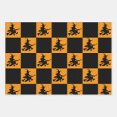 Black Witches on Orange, Purple & Teal Checkered Inpakpapier Vel (Voorkant)