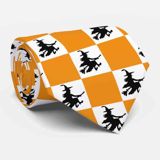 Black Witches Orange & White Checkered Stropdas (Opgerold)