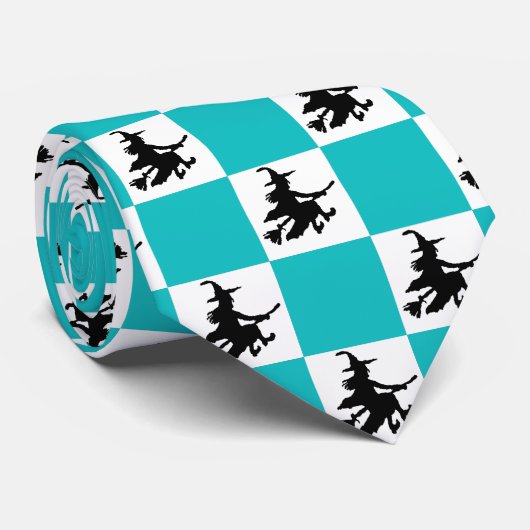 Black Witches Teal & White Checkered Stropdas (Opgerold)
