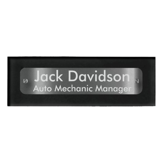 Black with A Dark Silver Label Plate -Personalized Naambadge (Voorkant)