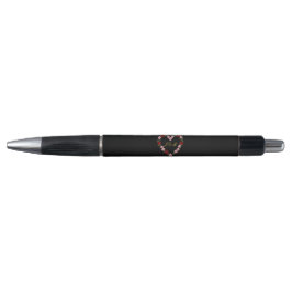 Black with a pink and red floral heart pen
