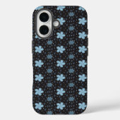 Black with Blue Paisley Flowers iPhone 16 Case (Achterkant)