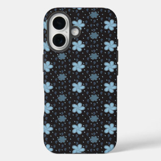 Black with Blue Paisley Flowers iPhone 16 Case