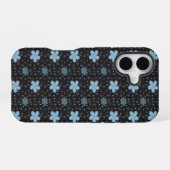 Black with Blue Paisley Flowers iPhone 16 Case Hoesje (Achterkant horizontaal)