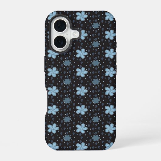 Black with Blue Paisley Flowers iPhone 16 Case Hoesje (Achterkant)
