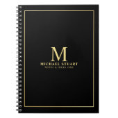 Black with Gold Personalized Monogram and Name Notitieboek (Voorkant)