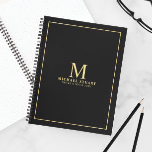 Black with Gold Personalized Monogram and Name Notitieboek