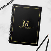 Black with Gold Personalized Monogram and Name Notitieboek
