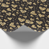 Black With Gold Sparkle Hearts Cadeaupapier (Hoek)