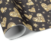 Black With Gold Sparkle Hearts Cadeaupapier (Rol Hoek)