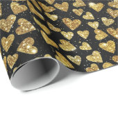 Black With Gold Sparkle Hearts Cadeaupapier (Rol Hoek)