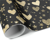 Black With Gold Sparkle Hearts Cadeaupapier (Rol Hoek)