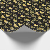 Black With Gold Sparkle Hearts Cadeaupapier (Hoek)