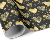 Black With Gold Sparkle Hearts Cadeaupapier (Rol Hoek)