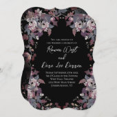 Black with Moody Dark Floral Wedding Invitations Kaart (Voorkant / Achterkant)