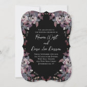 Black with Moody Dark Floral Wedding Invitations Kaart (Voorkant)