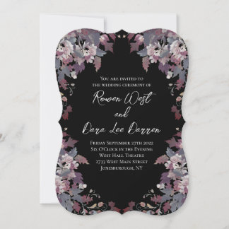 Black with Moody Dark Floral Wedding Invitations Kaart