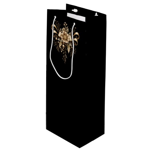 BLACK WITH ORNATE GOLD HOLIDAY BOW & RIBBONS WIJN CADEAUTAS (Voorkant Gekanteld)