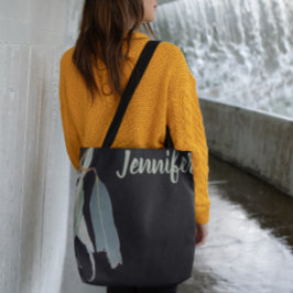 Black with Watercolor Leaves Named  Tote Bag
