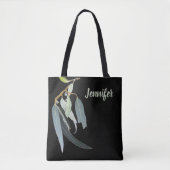 Black with Watercolor Leaves Named Tote Bag (Voorkant)