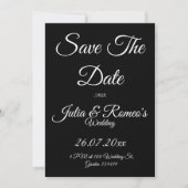 Black with White Script Save The Date Card  Kaart (Voorkant)