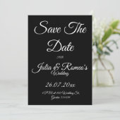 Black with White Script Save The Date Card  Kaart (Staand voorkant)