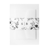 Black | Witte Bloemen Tuin Monogram Huwelijk Uitnodigingen Wikkel (Voorkant Voorbeeld)