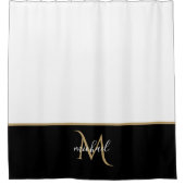 Black | Witte en goudmonogram Elegant Luxe Douchegordijn (Voorkant)