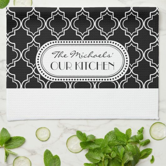 Black | Witte Marokkaanse Trellis Monogram Theedoek (Gevouwen)