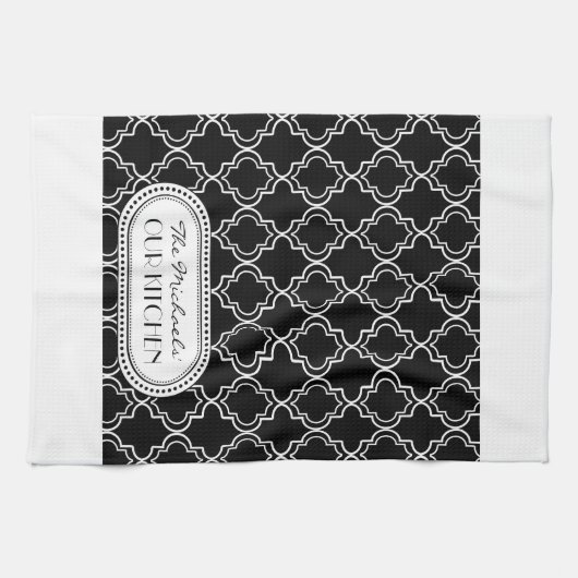 Black | Witte Marokkaanse Trellis Monogram Theedoek (Horizontaal)