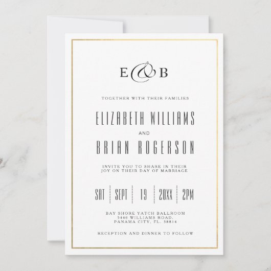 Black | Witte moderne huwelijksuitnodiging Kaart (Voorkant)