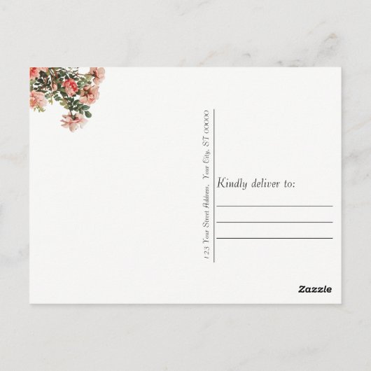 Black | Witte strepen  Bloemen Dank u Briefkaart (Achterkant)